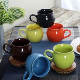 CDI Blue & Red Set of 6 Dishwasher Safe Ceramic Glossy Cups 150 ml Each-16