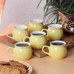 CDI Yellow Set of 6 Dishwasher And Microwave Safe Ceramic Glossy Coffee Cups 150 ML Each-120