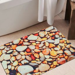 Bedspun Orange Printed 210 GSM Non-Slip Nappa Leather Rectangular Bath Rugs-20