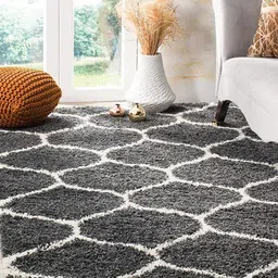 AaHo Decor Grey & White Geometric Shaggy Woolen Carpets-image-31