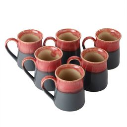 MIAH Decor Set of 6 Pink & Grey Handcrafted Textured Stoneware Glossy Mugs image 5