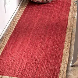 HABERE INDIA Red Woven Design Jute Carpets-image-58