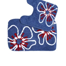 Saral Home Set Of 2 Blue & White Floral Printed Rectangular Bath Rugs image 5