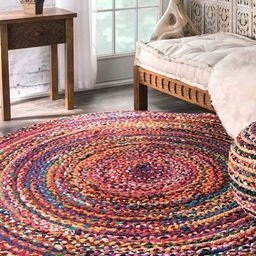 HABERE INDIA Multi-Coloured Braided Round Jute Carpet-10