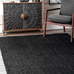HABERE INDIA Black Handwoven Jute Carpet-47