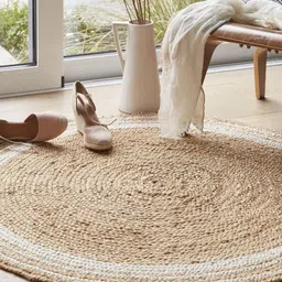 HABERE INDIA Beige Braided Round Jute Carpet-image-13