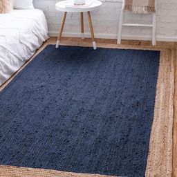 HABERE INDIA Navy Blue & Beige Textured Rectangular Jute Carpet-18