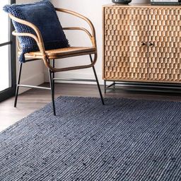 HABERE INDIA Navy Blue Woven Design Handmade Jute Carpet-19