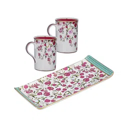Troveas White & Red Printed Bone China Matte Mugs Set of Cups and Mugs image 4