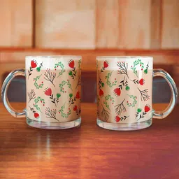 Indigifts Set of 2 Transparent Flowers Printed Coffee Mugs-31