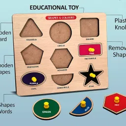 popplop Learn Geometric Multi Shapes Wooden Puzzle Educational Board Learning Toy Tray image 2