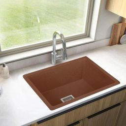 Choco Brown Quartz Single Bowl 24x18x9 Inches Kitchen Sink | Choco Brown Kitchen Sink With Sink Coupling, Waste Pipe, vegetable basket Vessel Sink-image-26