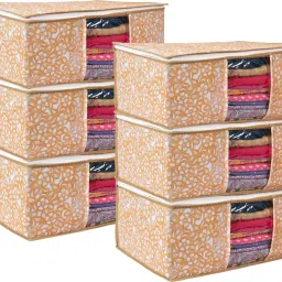 MERAO Non Woven Saree Cover Storage Zipper Bag Organiser For Wardrobe(YELLOW SET OF 6) Cotton Laundry Bag-image-68