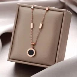 Roman Numeral Rose Gold Necklace – Double-Sided, Black & White, Clavicle Chain Brass Plated Copper Chain-image-75