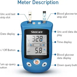 sinocare Safe AQ UG Blood Glucose & Uric Acid Monitor Bi-Function System With 50 Strips Glucometer image 5