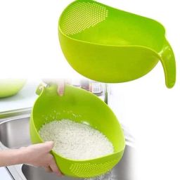 Rice Bowl Thick Drain Basket with Handle (Pack of 1, Multicolor) (Plastic) Collapsible Colander-image-83