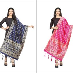 Silk Blend Woven Gold Women Dupatta-image-59