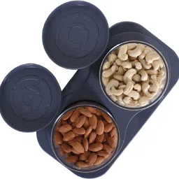 heart home 2 Containers & Tray Set|Unbreakable Plastic Serving Tray|350 ml (Gray) Container Serving Set image 3