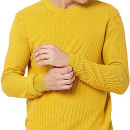 mufti Men Solid Round Neck Yellow Sweater-picture-28