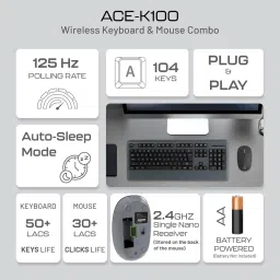 Archer Tech Lab Keyboard & Mouse Combo 104 Keys, 3-Button, Membrane Switch & Multimedia key Wireless Standard Desktop Keyboard Compatible with Desktop, Laptop, Mac image 3