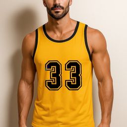 Lavenir Yellow-Mustard Polyester Black Color and Sleeve Printed Sando For Men Men Vest-image-1