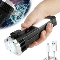 RUDON Rechargeable Torch Flashlight, Long Distance Beam, Car Rescue Torch with Hammer, Window Glass and Seat Belt Cutter, Built-in Mobile USB Fast Charger Power Bank, LED 3W Torch Light, Pack of 1 image 5