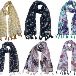 Printed Chiffon Women Multicolor Stole, Fancy Scarf-image-87