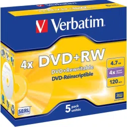 Verbatim DVD Rewritable DVD+RW 43229 Pack of 5 Disc in Jewel Case Speed 4x 4.7 GB-48