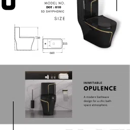 d o t Primium Quality Black Commode With Yellow Finishing Line And Round Flush Button ( C - 010 ) Western Commode image 3