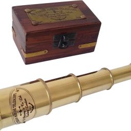 Shoptreed Vintage Nautical 4 fold 7" Victorian Marine Full Brass Telescope with Wood Box Catadioptric Telescope-37