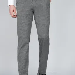 Men Regular Fit Grey Cotton Blend Trousers-image-1