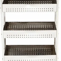 Portable 3 Layer Stainless Steel Folding Perforated Trolley Modern Storage Rack Fruits & Vegetable Cutlery Spice Pickles Jars Container Organizer Holder Stand Stainless Steel Kitchen Trolley-image-31