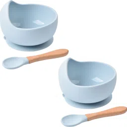 2 Pcs Self-Feeding Silicone Baby Bowl & Spoon,Curved Walls | Strong Suction Base - Hygienic Food Grade Silicone & Wooden-picture-13