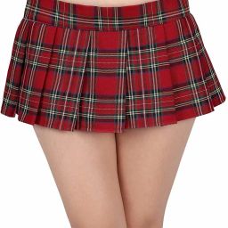 Women Checkered Skorts Red Skirt-image-60