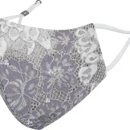 Anti-Pollution, Anti-Bacterial (BFE>99%) 4 Layer Embroidered, Designer, Fashionable & Protective Nylon Cloth Face Mask Combo for Women, Girls with Detachable Chain, Size Adjustable Ear Loops & Mask Bag Beaded_Grey_Medium_01 Reusable, Washable Cloth Mask-image-51