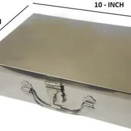 Stainless Steel Storage Boxes / Cash Peti / Pooja Peti / Organizer / Vanity Box / Safe Locker Box 10 Inch Storage Box (Steel) W-10", H-3", L-7" Cash Box Cash Box-22