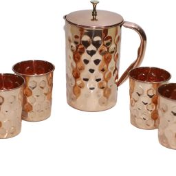 Shakuntla Handicraft Diamond Cut Copper Jug with Lid & 6 Water Glass 200 ml Jug Glass Set-image-68