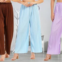 irha Pack of 3 Women Regular Fit Multicolor Viscose Rayon Trousers-picture-11