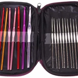 Crochet Hook Set| Hard-Anodized Aluminium Handle Hook for Embroidery Pack of 22 Sewing Kit-4