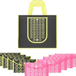 Pack of 10 Smile Foldable Grocery/Shopping Bags For Women | Black Yellow & Pink Pack of 10 Grocery Bags-image-28