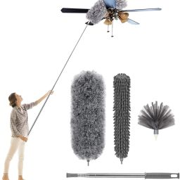 3 in 1 Microfiber Feather Duster With Bendable & Extendable Fan Cleaning Brush Wet and Dry Duster Set-image-108