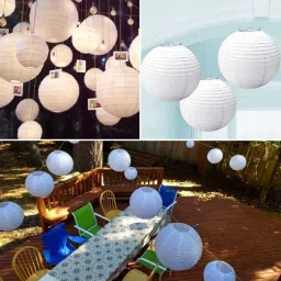 10 Pc RoundPaper Hanging Lantern (25 cm X 25 cm, Pack of 10) White Paper Hanging Lantern-picture-20