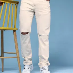 Men Slim Mid Rise Beige Jeans-image-16
