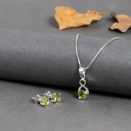 Femme Jam Platinum 925 Sterling Silver Natural Peridot Gemstone Jewellery Set for Women & Girls Peridot Earring & Pendant Set-image-29
