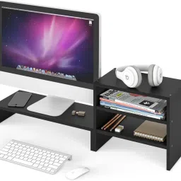 2 Tier Wooden Monitor Stand with Storage Organizer Engineered Wood Open Book Shelf-image-17