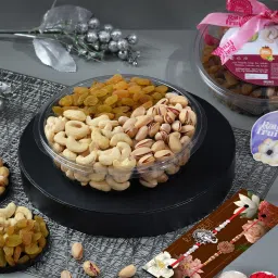 Rakhi combo pack of 2 with Dry Fruit Rakhi Combo set Cashew Pista Raisins Plastic Gift Box-image-100