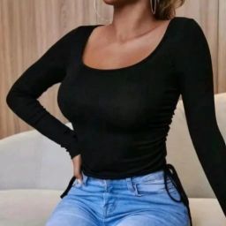 Women Solid Round Neck Cotton Blend Black T-Shirt-image-95