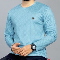 Men Printed Round Neck Polycotton Light Blue T-Shirt-image-79