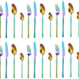 Rainbow Cutlery Sets with Forks, Dinner Knives, Spoons, Set of 6(24Pcs) Stainless Steel Cutlery Set-image-24
