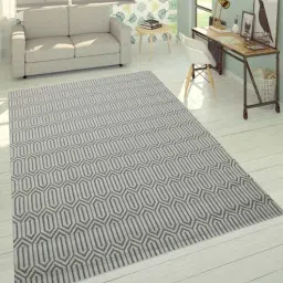 mric Grey Geometric Wool 4 x 6 Feet Hand Woven Carpet-picture-0